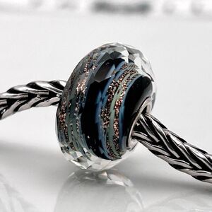 TROLLBEADS Lights & Blankets LAA 925 NEW w Tags! Black Blue w Gold Glitter Facet